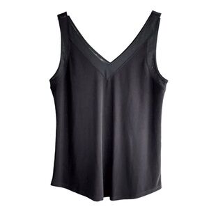 WHBM V-neck Shell Tank Chiffon Details Top Solid Black Size SP